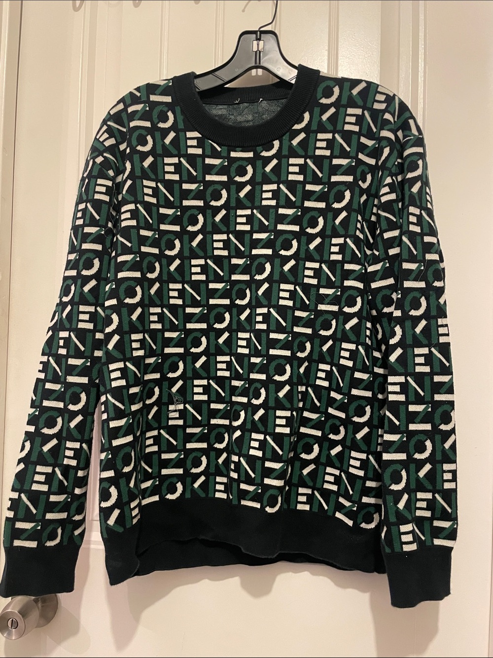Kenzo Black, Green & White Logo Jacquard Crewneck Sweater